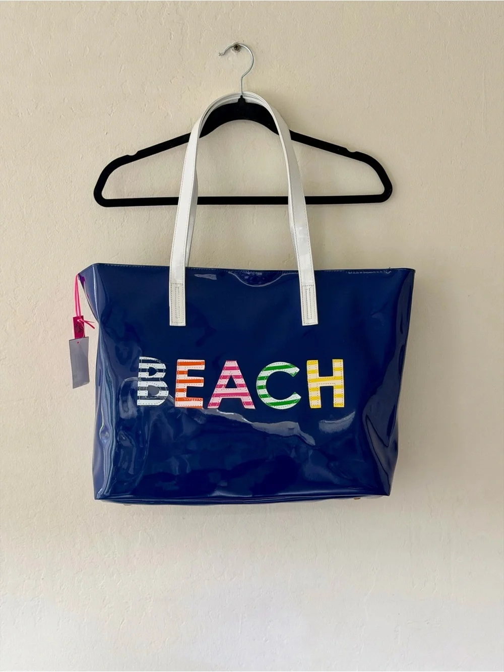 NWT Macbeth Collection By Margaret Josephs Navy Blue Patent BEACH Tote Bag